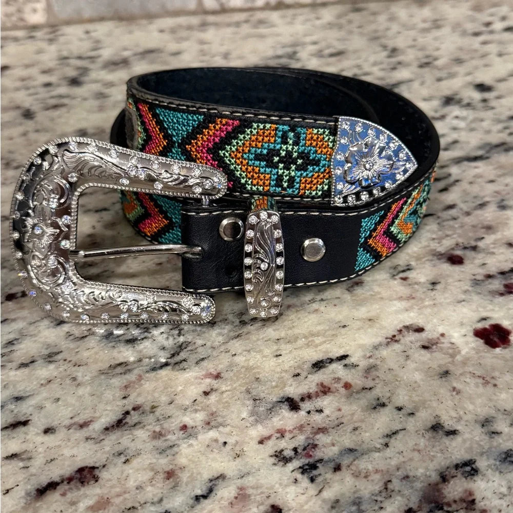 Nocona Girls Multicolor Aztec Stitched Belt